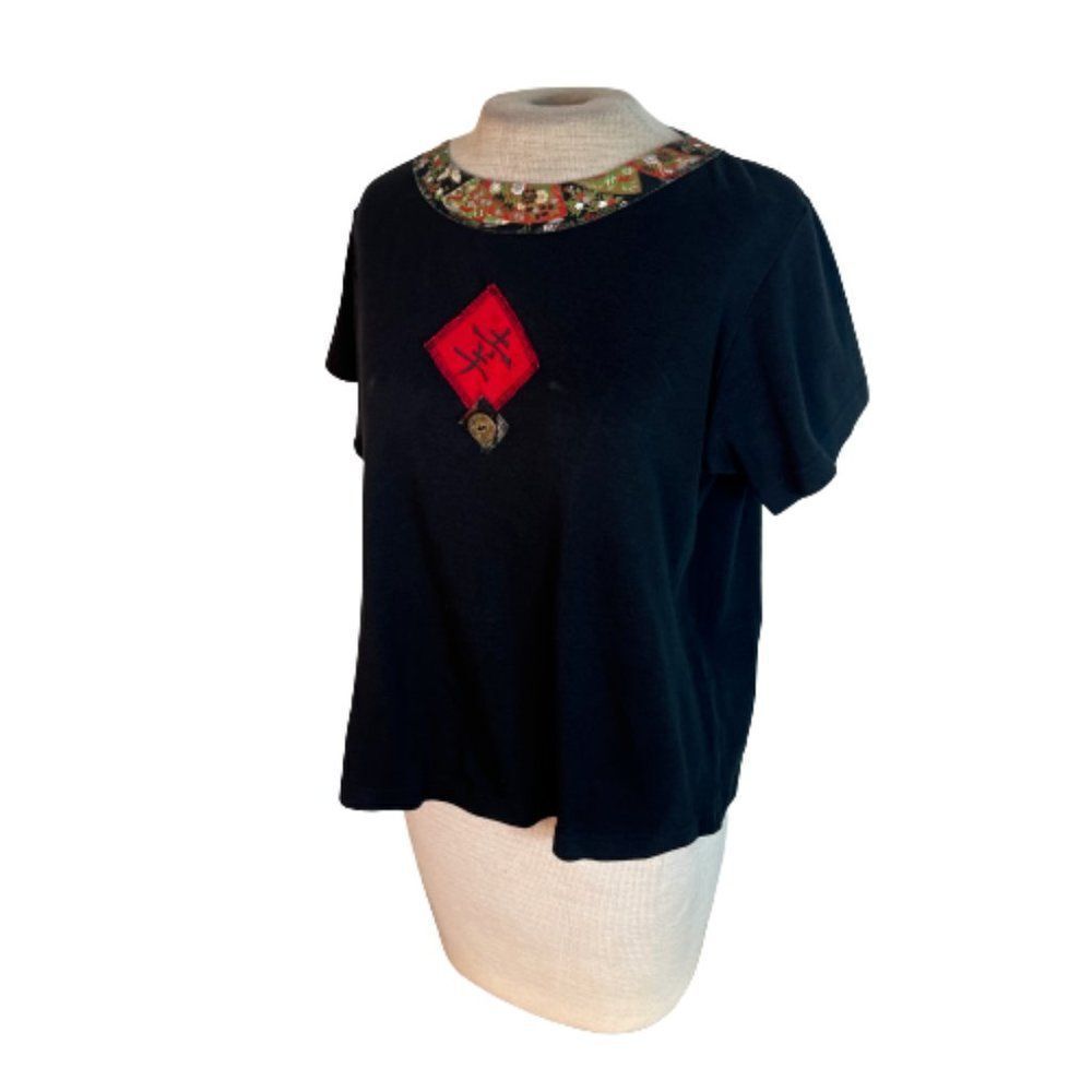 Vintage Naturally Yours Honolulu Short Sleeve Top Shirt Black Red L Large